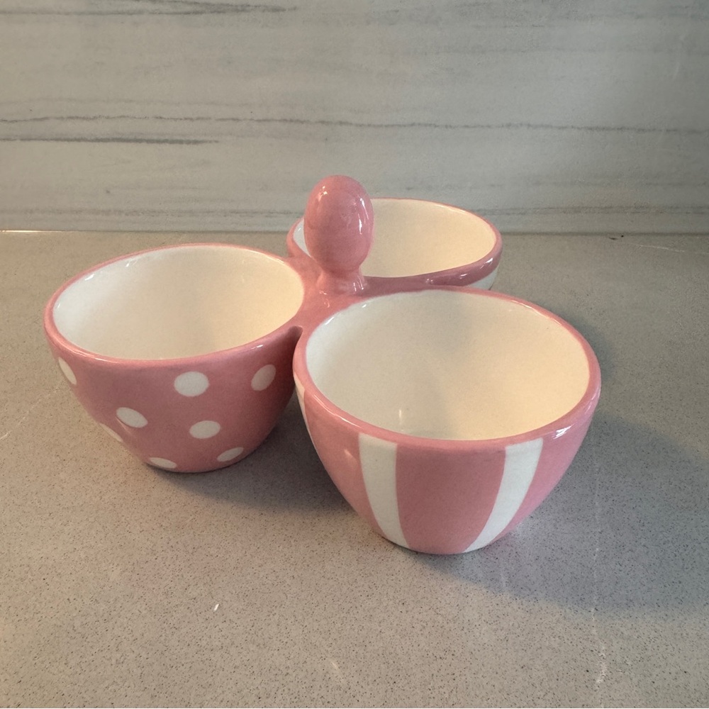 Pampered Chef Condiment Candy 3 Divided Bowl Help Whip Cancer Breast Cancer Pink